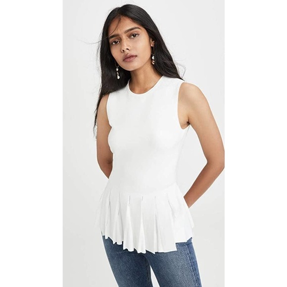 Theory Pleated Peplum Sleeveless Sweater, Eggshell - Picture 1 of 11
